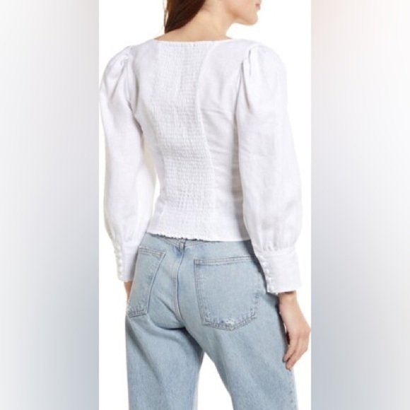 Reformation Micah Balloon Sleeve Square neck linen top Sz 4/S - Picture 2 of 9